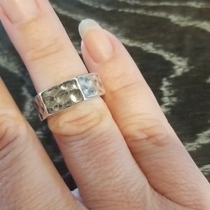 Silver unique hammered hexagon ring size 6.5